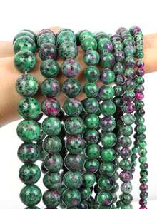 1串高品质绿帘石圆珠，红宝石色和绿色散珠，DIY首饰制作，适用于手链项链，4毫米、6毫米、8毫米 - 彩色 - 查看 3
