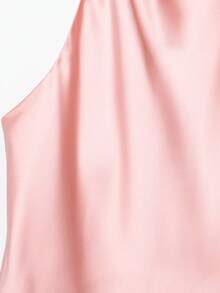Regata Preta de Cetim Sem Costas para Mulheres, Regata de Praia de Verão para Mulheres, Regata Rosa com Alças Finas e Ombros à Mostra para Mulheres - Rosa chiclete - Visão 3