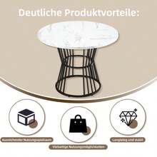 Round Dining Table (1 Piece), Kitchen Table, Unique Metal Frame, Modern Marble Pattern Dining Table, Suitable For Dining Room And Living Room, White/Black - Black - View 9