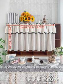 1件装农舍风格咖啡厅窗帘帘幔 - 米色条纹图案，双层设计，黑色包边，亚麻面料，挂钩顶部，四季皆宜，优雅的短款窗帘，适用于客厅、厨房、浴室窗户装饰 - 米色 - 查看 2