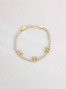 1pc Spring/Summer Fashion Women's Round Tennis Bracelet, Double Layer Butterfly Design Bangle, Elegant Exquisite Hand Jewelry Decoration, Made Of Copper Material Plated With 18K Gold, Hypoallergenic And Anti-Oxidation, Inlaid With Elegant Sparkling Synthetic Zirconia, High-End Luxury - Butterfly Bracelet - View 9