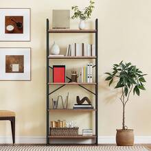 5 Tiers Bookcase Tall Book Shelf With Metal Frame, Industrial Display Storage Rack, Shelving Units For Living Room Bedroom Home Office Kitchen, Rustic Brown Book Shelves - Mocha Brown - View 2