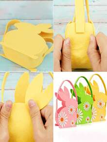 1个复活节兔子耳朵毛毡篮，可爱雏菊花礼品袋，复活节彩蛋寻宝游戏礼品袋，可重复使用的春季派对礼品桶 - 彩色 - 查看 8