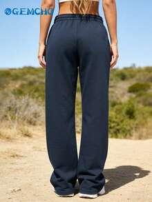 GEMCHO 女士涤纶运动裤，带口袋，针织面料略带弹性，休闲跑步裤，运动服，适合所有季节 - 寶藍色 - 查看 2