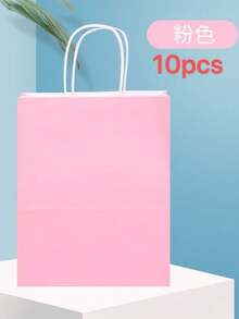 10pcs Gift Bags, Pink Handle Bags, White Paper Bags, Material, Gift Wrapping Bags, Holiday Supplies, Birthday Gifts - Multicolor - View 9
