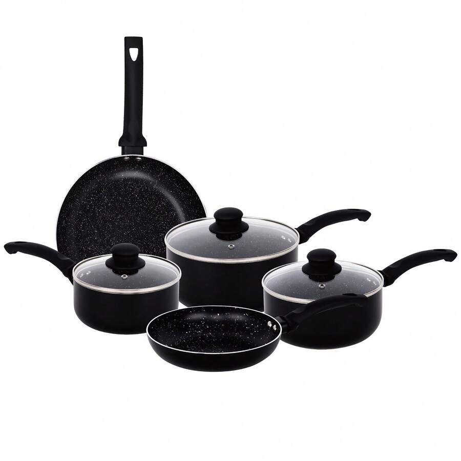 Gr8 Home Aluminium 8 Pc Marble Ceramic Non Stick Induction Frying Pan Saucepan Set Black - Black - View 1