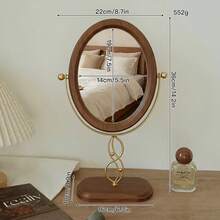 1pc Vintage Bedroom Vanity Mirror With Wooden Jewelry Storage Rack, Rotating Makeup Mirror For Home Decor - Multicolor - View 9