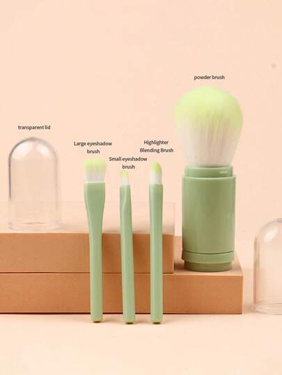 旅行化妆刷小套装 4 合 1，迷你透明管状胶囊形便携式化妆刷，小瓶装带棒状刷头，适用于粉底、眼影和唇部彩妆