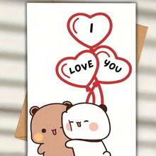 1PC An Interesting Birthday Card, I Love You My Dudu Bear From Bubu Cards, A Creative Greeting Card For Family, Friends, And Colleagues, A Birthday Card With An Envelope, A Unique Birthday Postcard. - Đỏ - Xem 5
