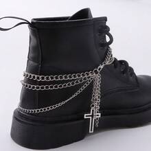 A Multi-Layer Hollow Cross Shoe Chain, Fashionable Punk Riding Boots With Detachable Buckle Accessories