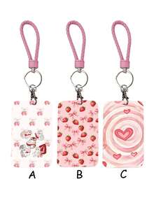 1pc ABS Pink Rope Bow Strawberry Heart Pattern Fashion Keychain Pendant, Bag Charm, Student Bus Protector - Multicolor - View 1