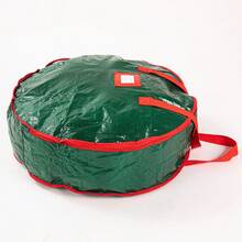 Christmas Ribbon Storage Bag, Christmas Tree Ball Vine Storage Bag, Christmas Decorative Flock Ribbon, Christmas Storage Bag, Artificial Wreath Bag, Double Zippered Wreath Storage Belt With Durable Handles - Green - View 3