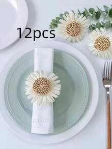 2-12pcs Handmade Daisy Napkin Rings, Woven Napkin Holders For Dining Table, Wedding, Family Gathering, Home Decor - Multicolor - View 9
