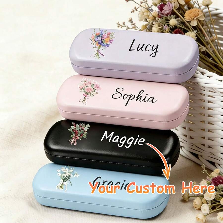 Customized Name Glasses Case, Personalized Fashion Glasses Box, Customizable Letter Hard Glasses Case, Customizable Birthday Gift, Valentine's Day Gift, Wedding Gift - Multicolor - View 1