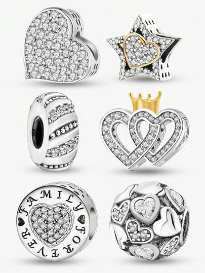 1pc 925 Sterling Silver Heart Pendant, Suitable For Women Jewelry DIY Bracelet