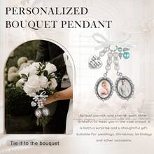 1pc Pearl Bouquet Pendant, Bridal Memorial Bouquet Pendant, Customizable Photo Pendant. Add Your Favorite Photo. Oval Memorial Keepsake With Ribbon. Wedding Flower Bride Creative - White - View 6