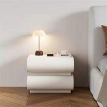 Cream Style Minimalist White Bedside Table, Leather Italian Minimalist Bedroom Solid Wood Bedside Storage Cabinet - 白色 - 查看 4