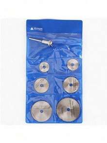 7 piezas/set Discos de sierra circular de metal, hojas de sierra de alta velocidad de acero con vástago, mini hojas de sierra con mandriles para cortar madera en el almacén - Plateado - Ver 9