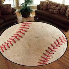 1pc Faux Wool Baseball Pattern Round Area Rug, Non-Slip Washable Carpet For Coffee Table, Office Desk, Bedroom, Living Room, Game Room - Multicolor - View 12