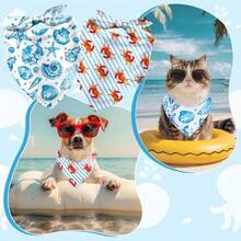 24.8英寸 x 11英寸 海洋主题狗狗头巾，夏季海洋动物主题宠物围巾，可调节宠物颈巾，中型犬服装配饰 - 彩色 - 查看 3
