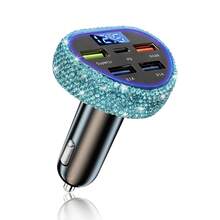 1个双USB车载充电器，手工闪亮水晶钻石汽车装饰，5V快充适配器，兼容安卓/智能手机