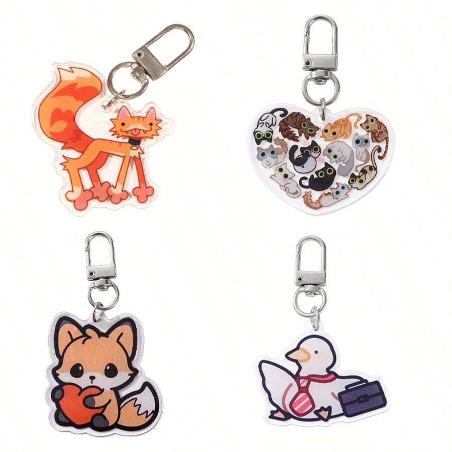 1个亚克力2D可爱动物钥匙扣挂件，适用于背包、钱包、相机装饰，生日、周年纪念日、情人节、返校礼物 - 彩色 - 查看 1