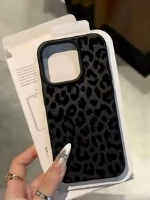 猎豹纹/豹纹单件装黑色皮革纹理手机壳，兼容 16/15 Pro Max/15 Pro/15/14/13/12/11、13 Pro/14 Pro Max，全覆盖豹纹图案 - 彩色 - 查看 1