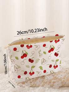 1pc Portable Cherry Pattern Double-Sided Print Zipper Cosmetic Bag, Multi-Functional Travel Toiletry Organizer
