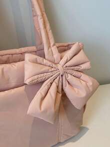 Peach Tree Tote Bag, Black Nylon Waterproof Minimalist Style Large Capacity Foldable Shoulder Bag, Suitable For Daily Commute, Shopping, Travel, Party, Cosmetic Storage, Women Gift, Fashion Party Favor - Multicolor - View 12