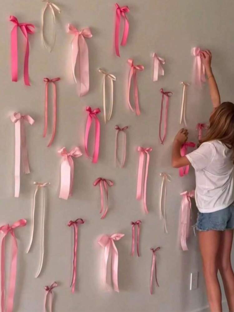 12/24/32 قطعة ديكور حائط بشكل فيونكة وردية، إكليل فيونكة مناسب لحفلات عيد الميلاد، حفلات استحمام العروس، حفلات عزوبية، وحفلات الكشف عن نوع الجنين - وردي - مشاهدة 9