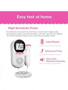 1pc Fetal Doppler, Home Use Pregnancy Stethoscope, 3.0Hz High Sensitivity Accurate Doppler Fetal Heart Monitor - Pink - View 8