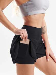 3-Pack Women'S Athletic Running Shorts, Workout Gym, Tennis Sports, Elastic Waist Quick Dry Sports Shorts, Yoga Shorts For Womens High Waisted Running Shorts Quick Dry Athletic Workout Shorts With With Phone Pockets, Highly Elastic, Sweat-Wicking, Quick-Drying Fabric - màu đen - Xem 1