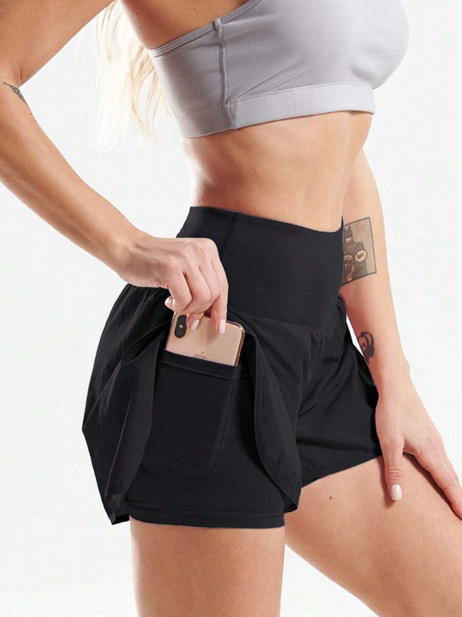 3-Pack Women'S Athletic Running Shorts, Workout Gym, Tennis Sports, Elastic Waist Quick Dry Sports Shorts, Yoga Shorts For Womens High Waisted Running Shorts Quick Dry Athletic Workout Shorts With With Phone Pockets, Highly Elastic, Sweat-Wicking, Quick-Drying Fabric - màu đen - Xem 1