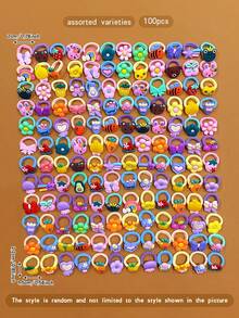 100pcs Cute Cartoon Hair Ties, Suitable For Daily Use Hair Accessories - Multicolor - View 7