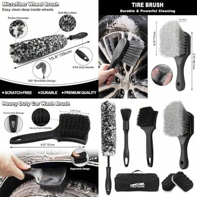 2026NEW-7Pcs Car Wheel Brush Kit Tire Brush Wheel Cleaner Brush Soft-Bristled Rim Cleaner Brush Tire Shine Applicator Pad Car Detailing Brushes Wheel Brushes For Cleaning Wheels Tires