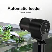 自动鱼缸喂鱼器，带液晶定时器和12/24/48小时定时器 - 100毫升大容量自动喂鱼器，适用于鱼缸、乌龟、斗鱼、锦鲤等水族箱（不含电池）
