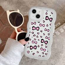 1个透明波浪形保护手机壳，豹纹蝴蝶结装饰图案，适合日常使用，兼容 17 Air/17 Pro/17 Pro Max/17/16e/16/15/14/13/12/11/X/XR/8/7和Galaxy A14/A15/A54/S24/S24 Ultra系列