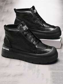 Men's Niche Design Retro Fashion Comfortable Soft Increased Height Ankle Boots, Spring/Autumn, Versatile Korean Vintage Port Style, Elevated, Suitable For Commuting, Casual, Sports - Black - View 1