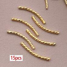 15pcs 18K Gold Tube Spacer Beads Curved Noodle & Long-Lasting Brass Twist Beads For DIY Necklace Bracelet Jewelry Making Findings - Multicolor - View 21