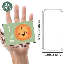 28张阿拉伯字母学习闪卡 - 可爱卡通插画设计，适合初学者和学生的教育辅助工具，阿拉伯语书写闪卡，阿拉伯字母识别卡 - 彩色 - 查看 2