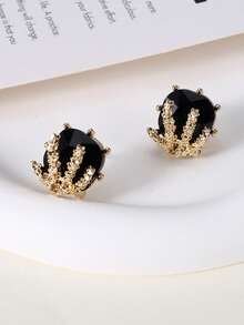 一对小麦耳钉，独特高端质感，百搭黑色方形耳环，女士日常佩戴的最佳珠宝 - 彩色 - 查看 7