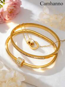 3pcs Light Luxury Elegant Stainless Steel Bracelet, Women's Bracelet Stacking Set, Durable Daily And Party Jewelry - Multicolor - View 2