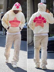 Aelfric Eden Womens Graphic Hoodies Pink Star Print Hoodie Unisex Oversized Hoodies Long Sleeve Pocket Pullover - trắng - Xem 1