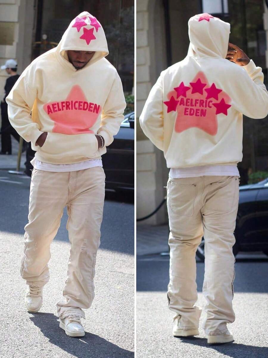 Aelfric Eden Womens Graphic Hoodies Pink Star Print Hoodie Unisex Oversized Hoodies Long Sleeve Pocket Pullover - trắng - Xem 1