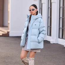 Adidas Daily PUFFY DOWN JKT Logo Pattern Hooded Down Jacket, Warm, Comfortable, Casual, Lightweight, Unisex, Blue.