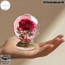 2D Acrylic Rotating Crystal Desktop Decor - Beautiful Preserved Red Rose In Glass Ball, Luxury Gold Base, 360 Degree Rotation, Perfect Home Decor | Beautiful Desktop Decoration | Detailed Petal Design, Floral Decor - Multicolor - View 6