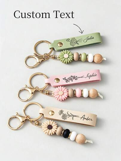 Personalized Daisy Keychain, Handmade Daisy Beaded Keychain, Customized Name Keychain, Cute Customized Pendant, Back To School Or Friendship Gift