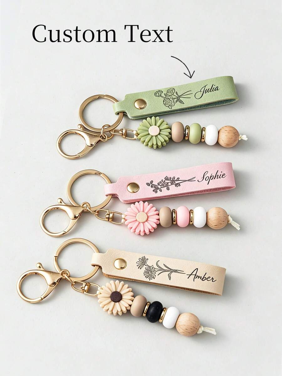 Personalized Daisy Keychain, Handmade Daisy Beaded Keychain, Customized Name Keychain, Cute Customized Pendant, Back To School Or Friendship Gift - Multicolor - View 1