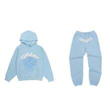 SP5DER Spider Worldwide Tracksuit Hoodie Set Cobweb Spider Style, Letter Print, Hip Hop Hoodie Set,Long Sleeve Fashion Sweatshirt, Hoodie Pant Casual Tracksuit Long Sleeve Athletic Suit, Couple MatchingDesign, Designed For Both Men And Women.Sportswear Set - Light Blue/set - 查看 1