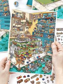 4张超大尺寸装饰贴纸，趣味场景贴纸，“今日特辑第36期”系列，适用于礼品、办公、家居、标记、标签、教室、玩具、学生计划本、创意复古剪贴簿、DIY装饰贴纸 - 彩色 - 查看 2